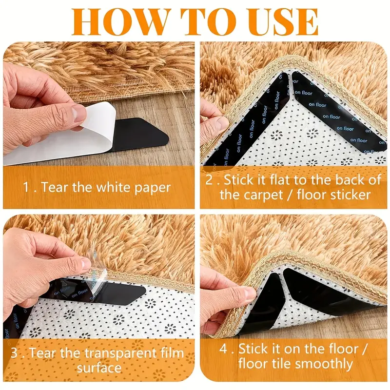 16 32pcs heavy duty non slip rug grippers self adhesive corner edge padding no residue removal for hardwood tile linoleum floors anti slip carpet pads for kitchen bathroom living room office 16 or 32pcs floor safety enhancements