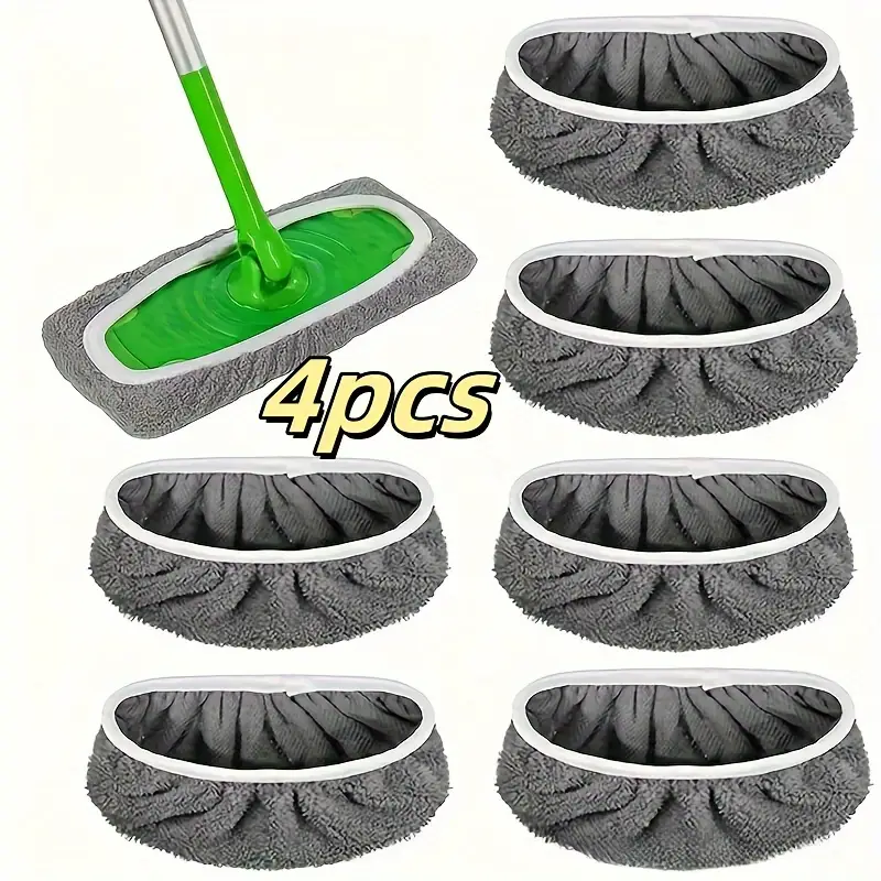4 pack reusable mop pads washable durable highly absorbent suitable for both dry and wet cleaning gray polyester fiber with white edged round design efficient floor care tool detailed surface high absorbent material