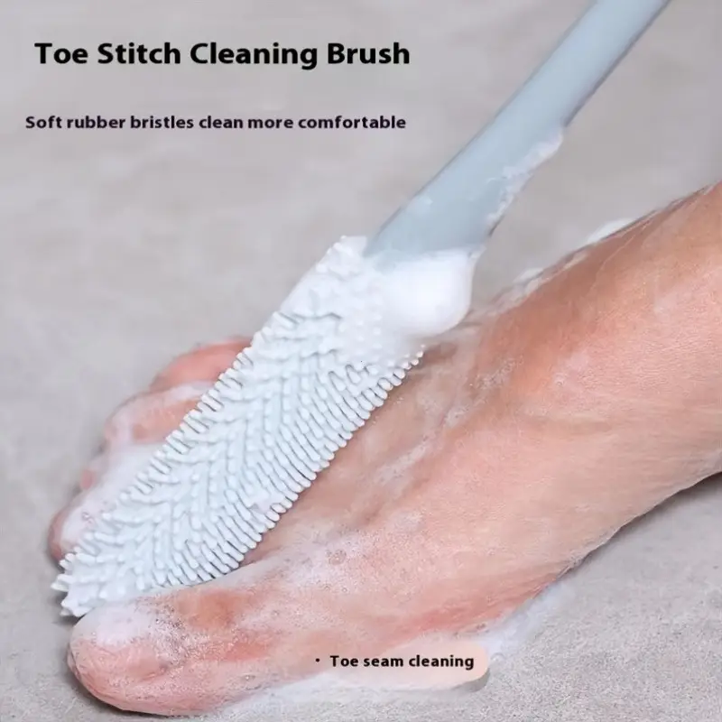 1pc ergonomic long handle foot scrub brush with soft silicone bristles exfoliating toe back scrubber for removal manual bathroom tool alcohol free foot spa shower accessories