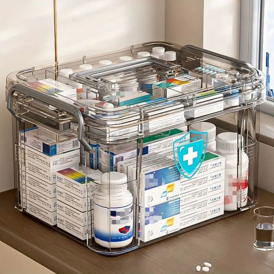 high quality double layer medicine storage box transparent multi compartment organizer for home and bedroom first aid kit plastic non food contact with waterproof feature for medication and supplies medicine storage box