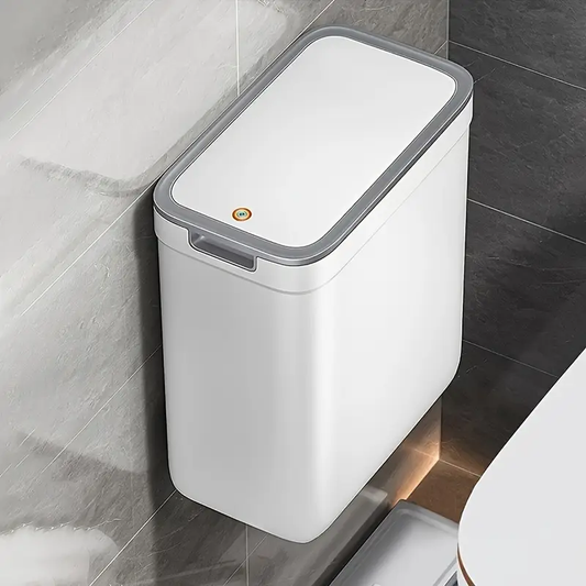 wall mounted bathroom trash can odor sealing touchless and space saving durable plastic rectangular design with quiet close lid space saving solution for bathrooms bathroom trash ca