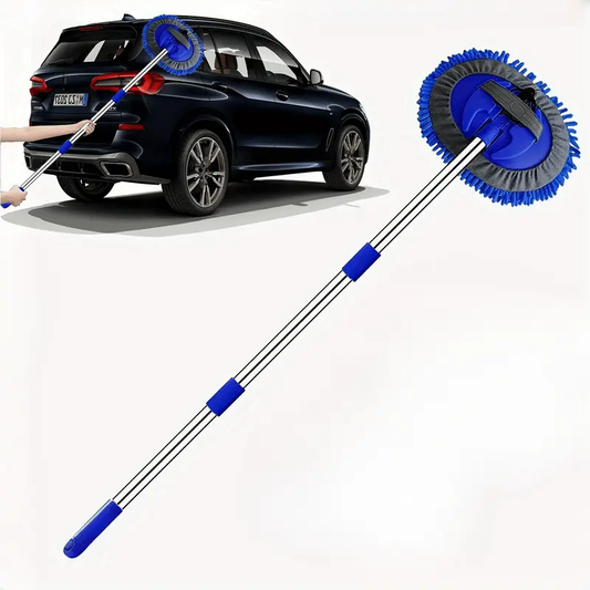 2 in 1 chenille microfiber car wash brush with extendable 46 aluminum handle scratch free paint safe sponge duster for cars trucks suvs rvs trailers boats blue orange car care accessorie