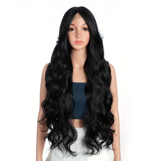 freedom basics 34 long body wave synthetic lace front wig black with blonde highlights 13x4x1 inch lace high temperature fiber unisex for cosplay daily wear