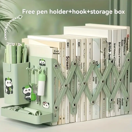 a set of sturdy and versatile retractable bookends with pen holder hooks and storage boxes 6pcs foldable space saving desktop storage racks durable metal book storage racks with thick dividers